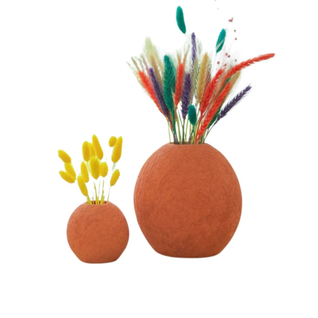 Set of 2 Orange Ceramic Vases with Lively Design – KHK-019