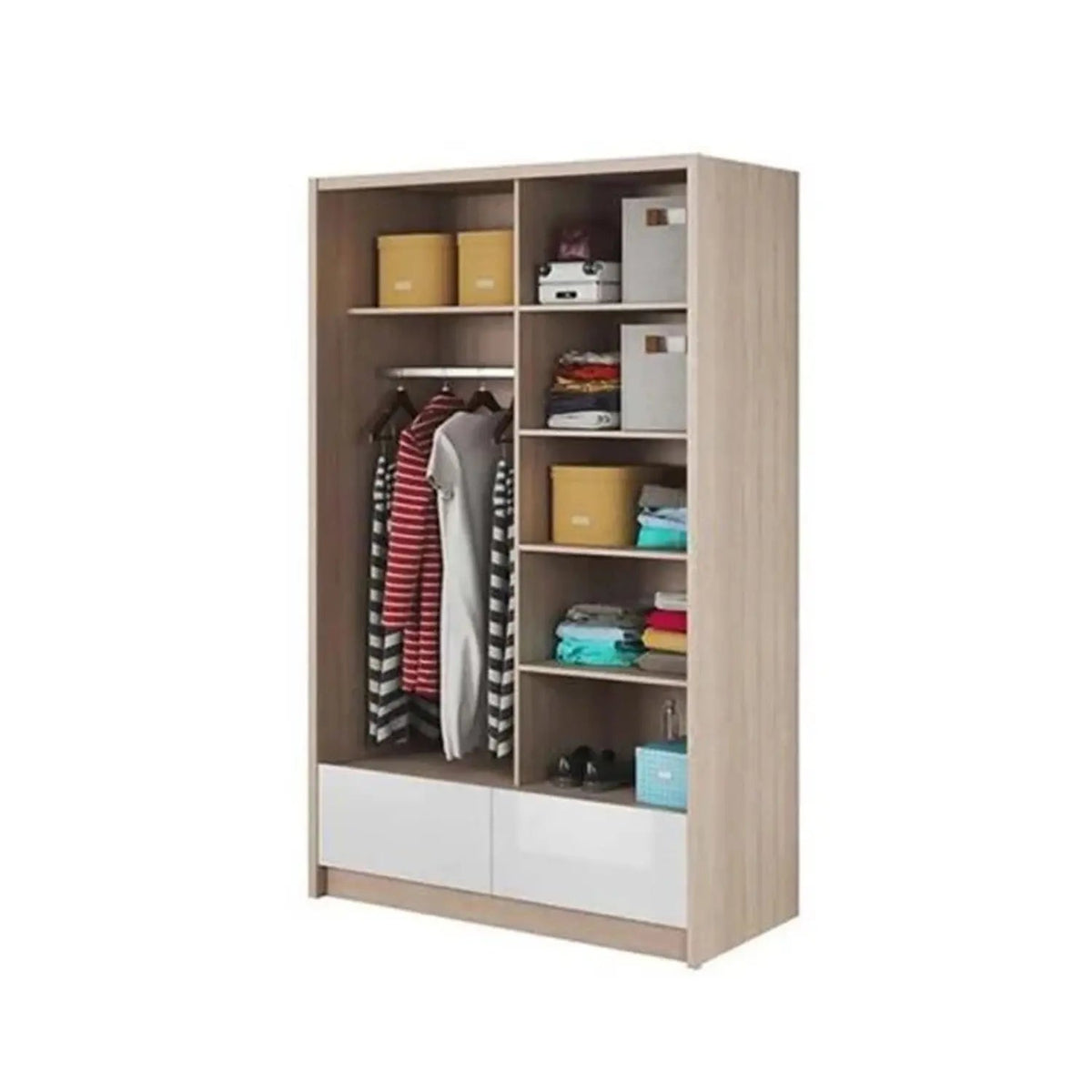 دولاب خشب MDF بطبقة ميلامين 120×50×200 سم  – تصميم عصري ولمسة رتان أنيقة