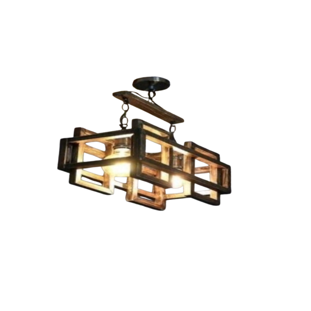 Natural Wood Chandelier with Reddish Brown Paint – Model SKN-038 from Oscar Furniture
