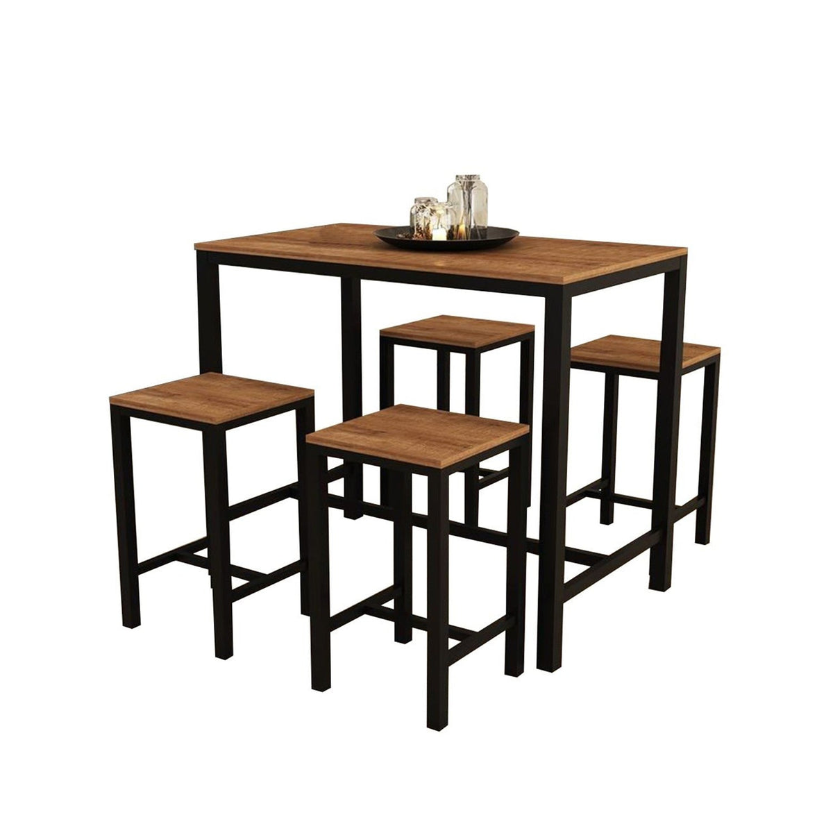 Dining set of 4 chairs and a table, steel and wood - SRS-019