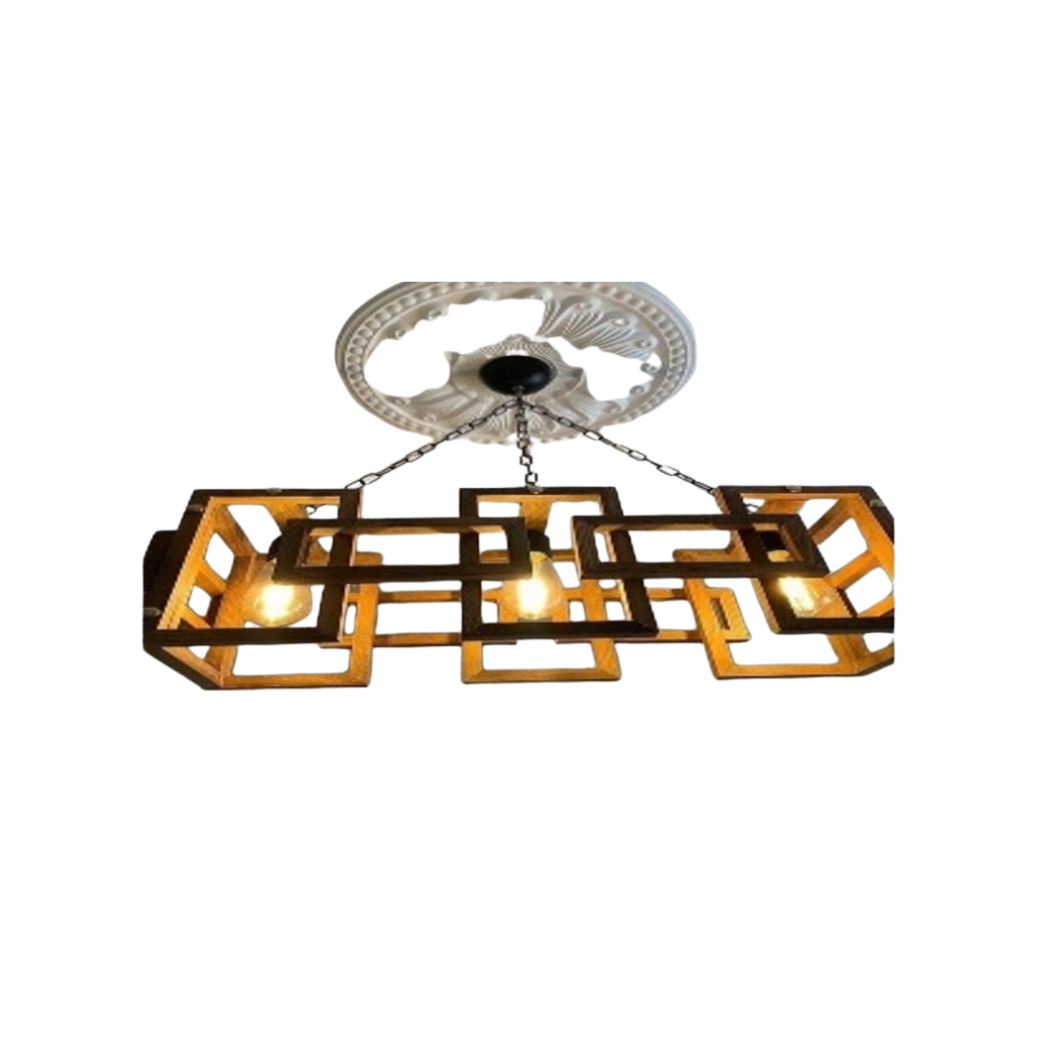 Natural wood chandelier with reddish brown paint and imported materials – Model SKN-039 from Oscar Furniture