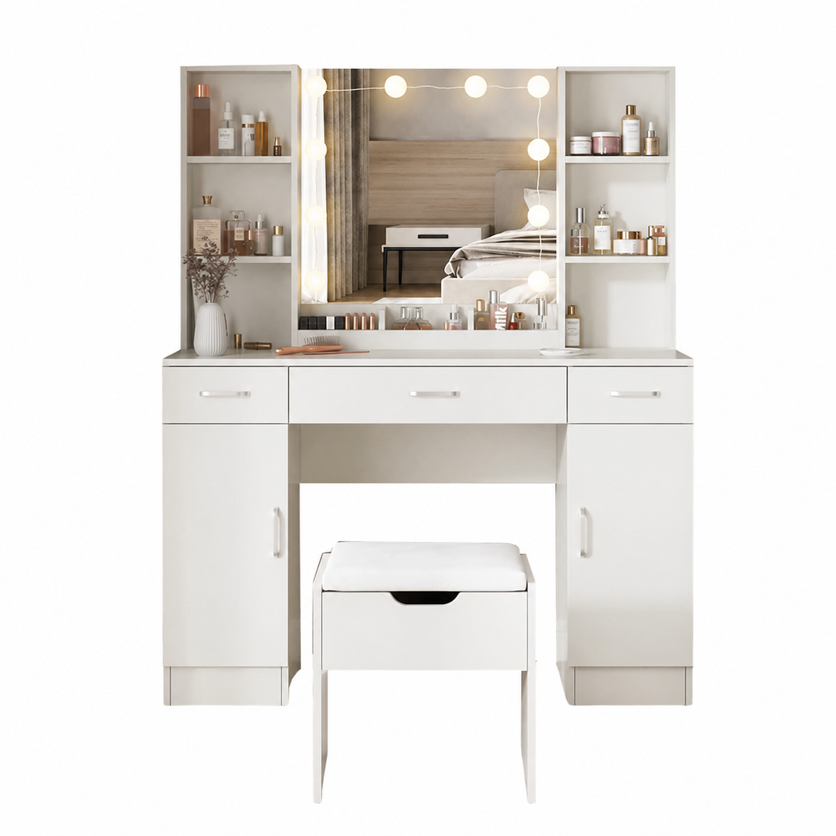 High quality MDF wood dresser with pouf - OSM-066