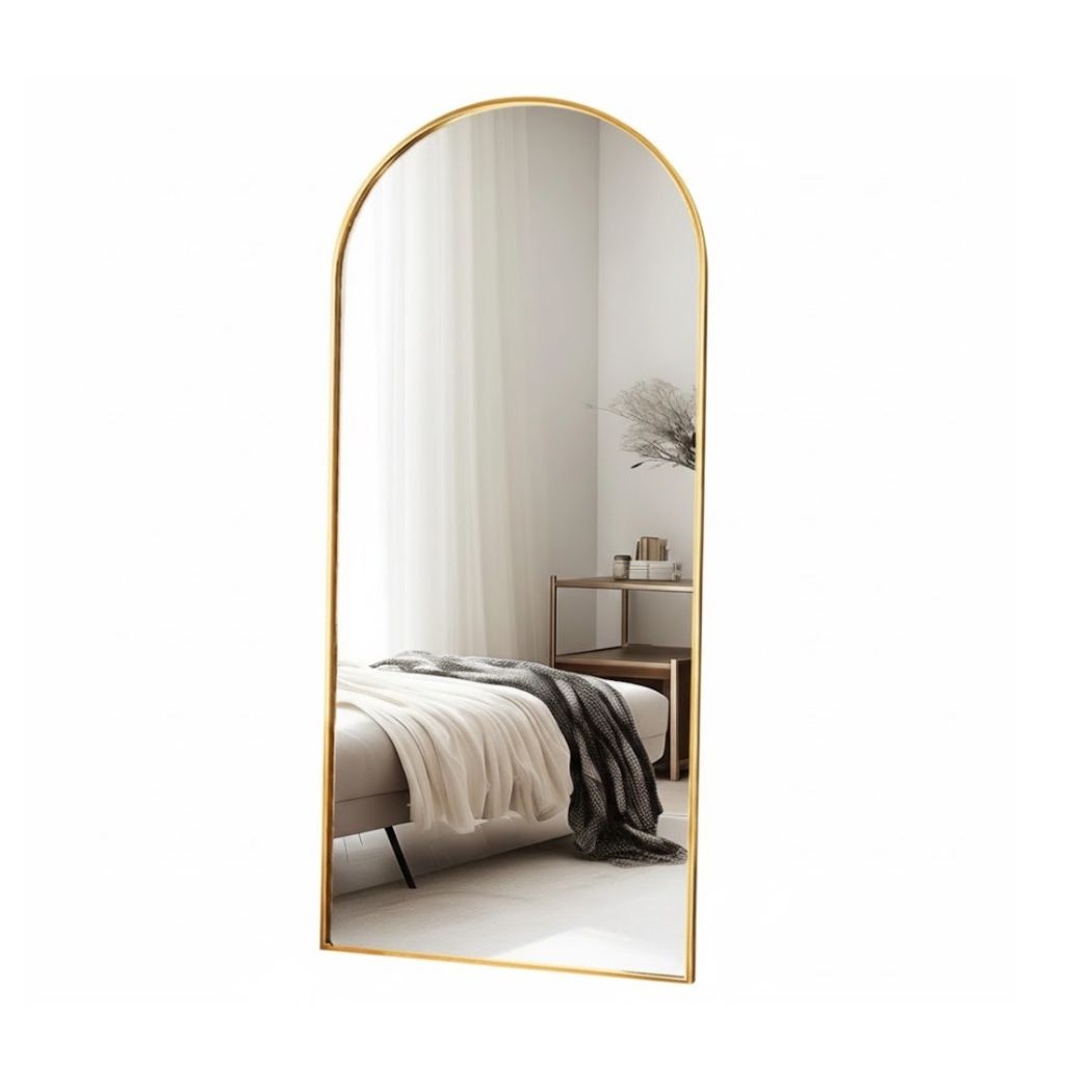 Floor mirror with reflective glass surface and iron frame for modern decor REL-043