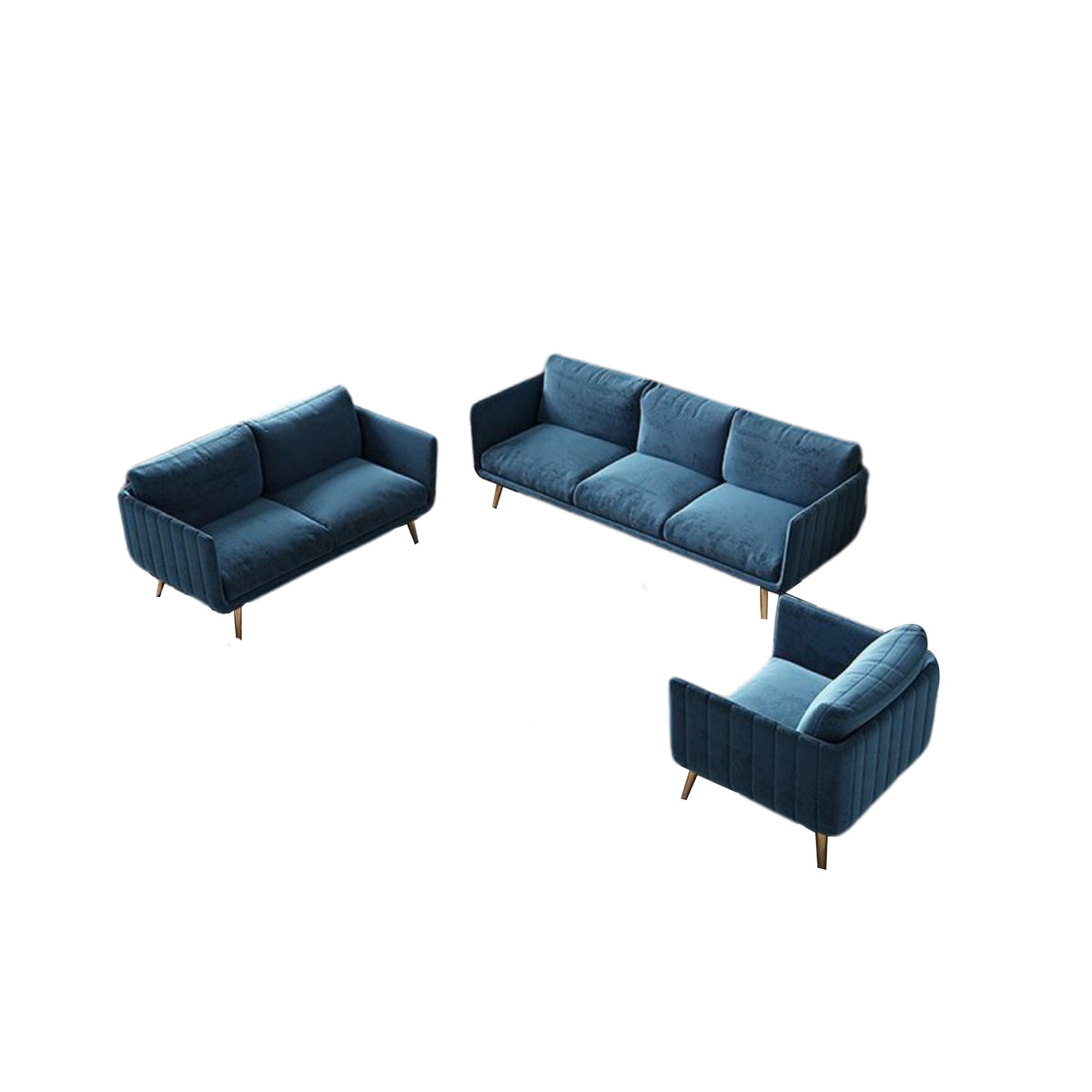 Beech wood sofa set - velor fabric - ENT-040