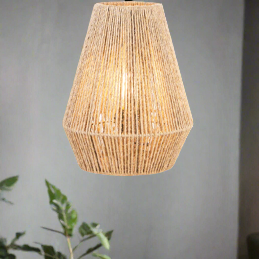 A natural rope chandelier with a handmade design that adds warmth and elegance to your home.