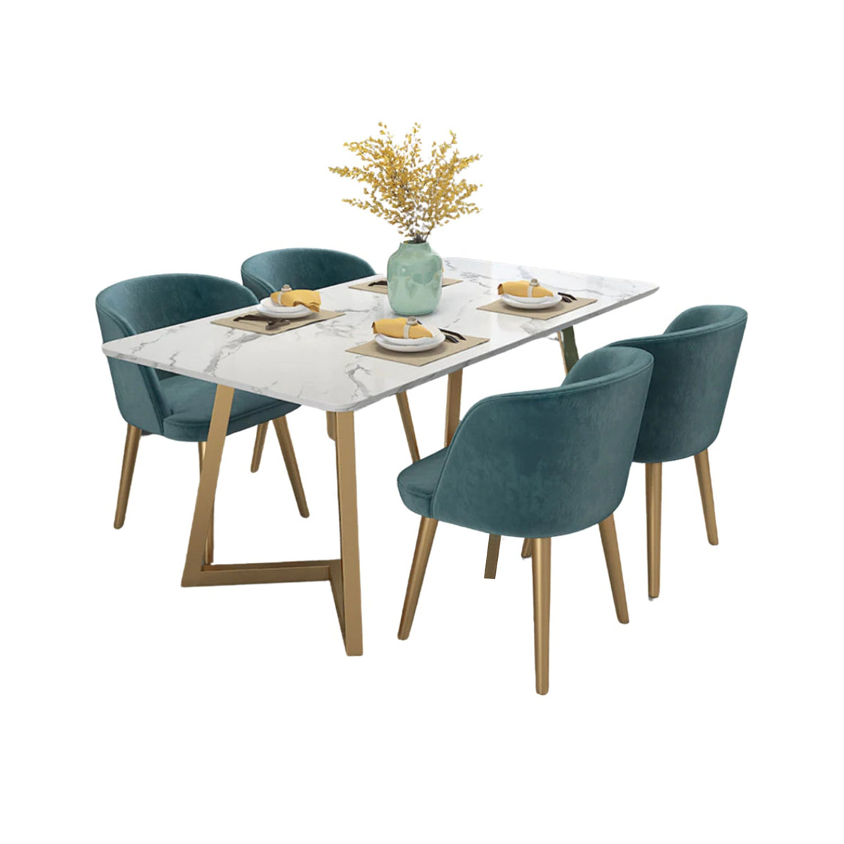 Dining table - 4 metal chairs and a white quartz marble table - LUS-133