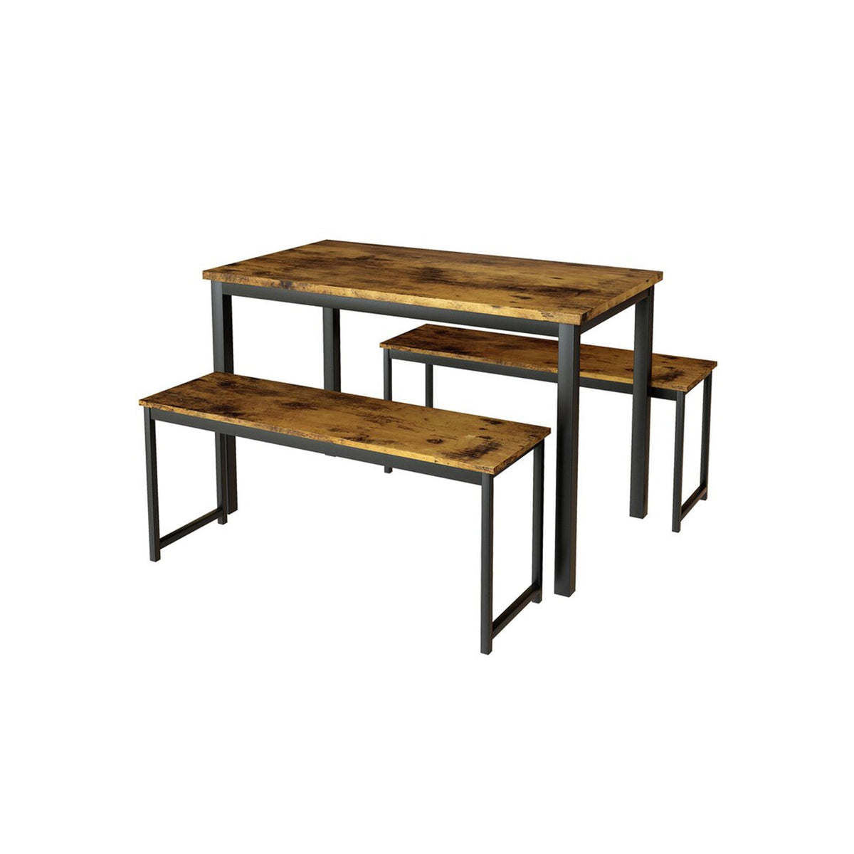 Dining Table and 2 Rectangular Seats, Steel and Wood - SRS-017
