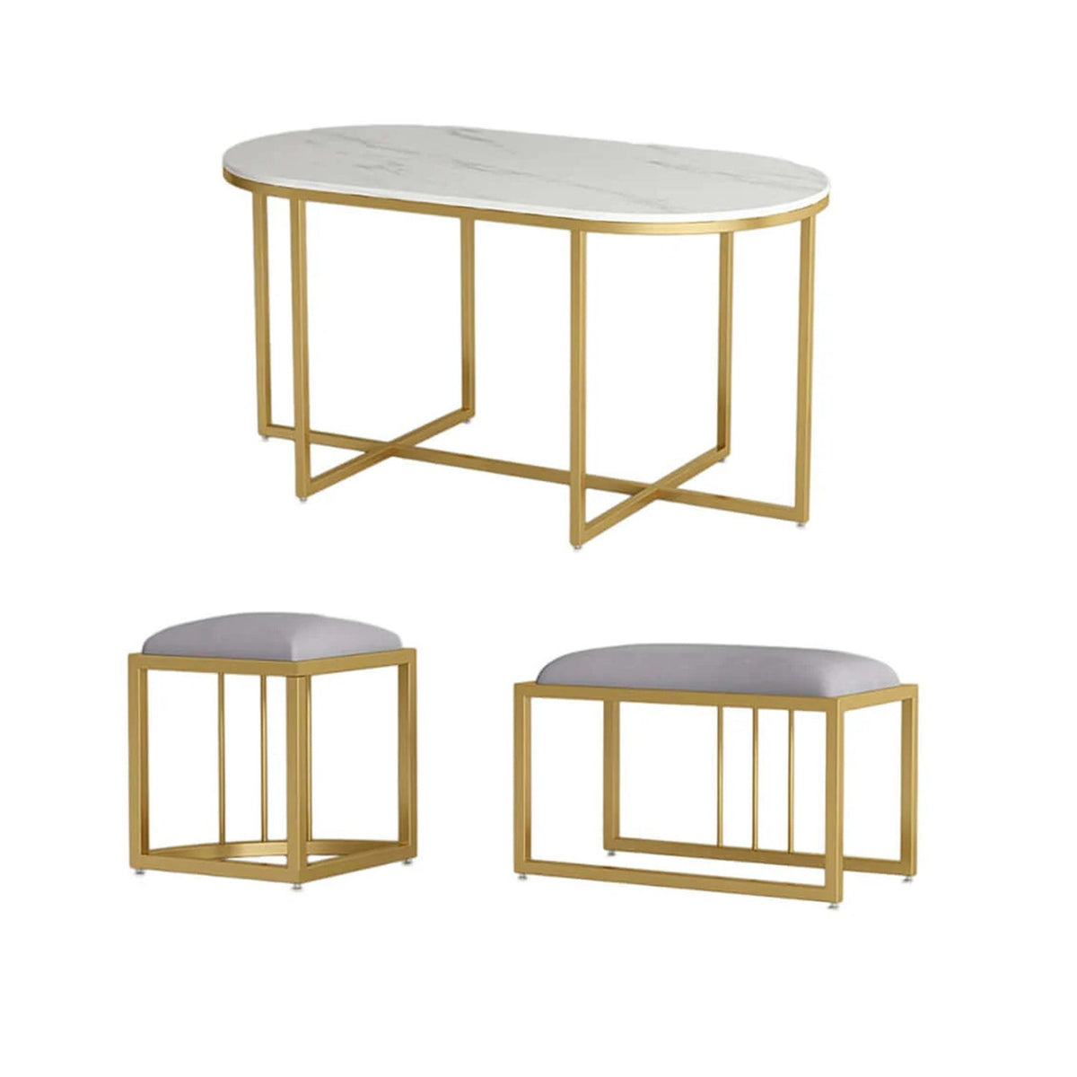 Dining table - 6 metal seats and a white Carrara marble table - LUS-143