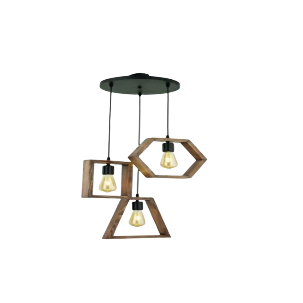 Triple Natural Wood Ceiling Pendant with Transparent Insulating Paint – Burnt Wood Style – Model SKN-028 from Oscar Furniture