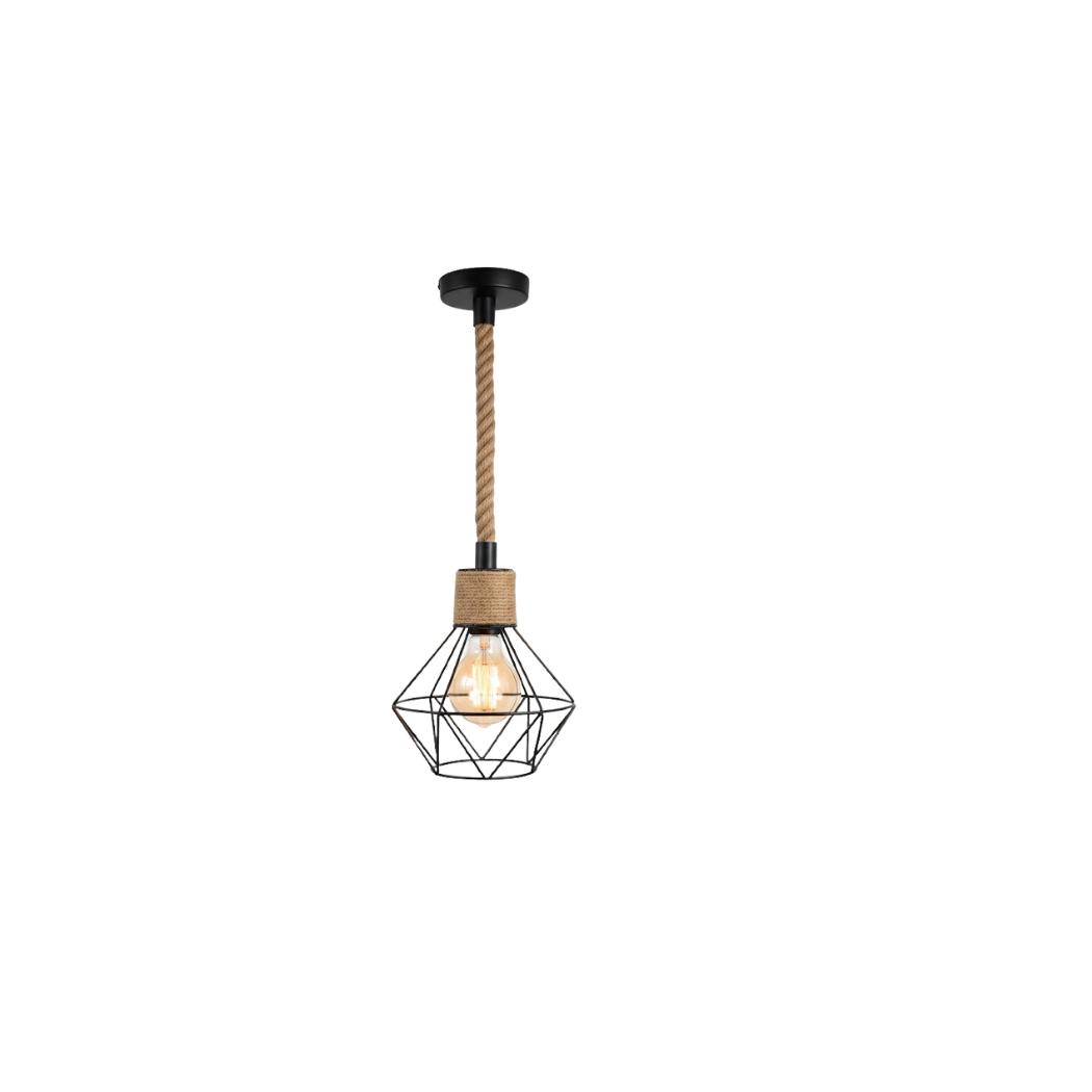 Single Metal Ceiling Pendant + Indian Linen Rope Electrostatic Rust-Resistant Coating – Model SKN-025 from Oscar Furniture