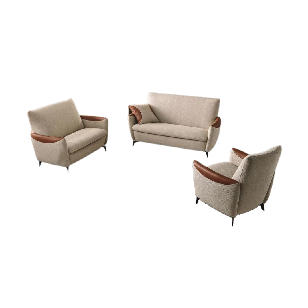 Beech wood sofa set - Koya linen fabric - ENT-047