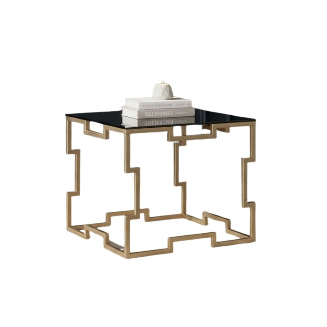 Side Coffee Table with Glass Top and Iron Frame for Modern Decor REL-036