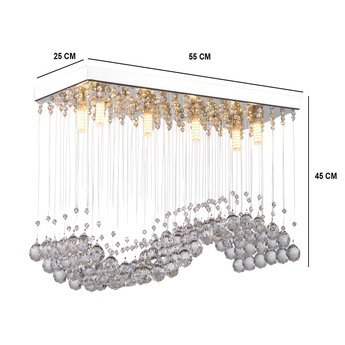 Crystal and steel chandelier with an elegant and luxurious design
