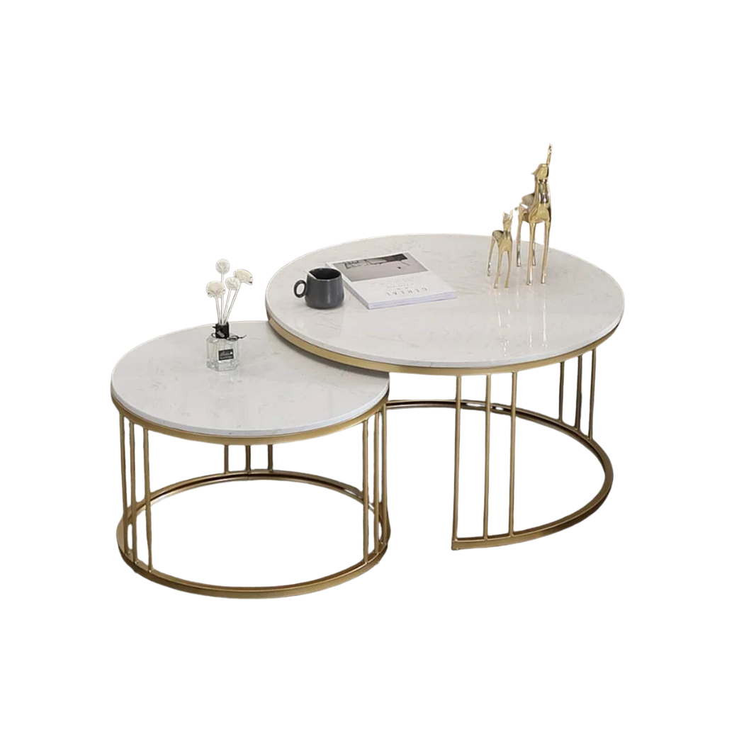 Set of steel coated coffee tables – natural Carrara marble top – elegant modern design – model ZSL-053