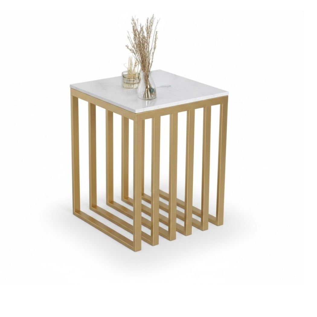 Side Coffee Table with Marble Top and Iron Frame for Modern Decor REL-015