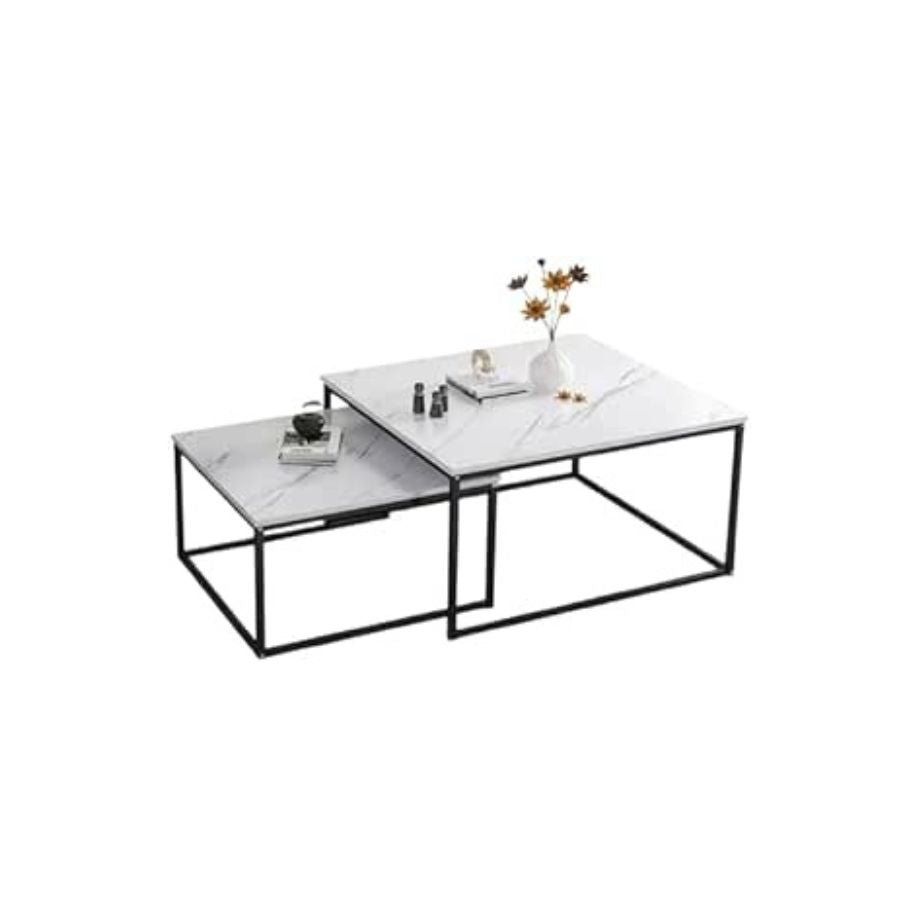 Set of Steel Coffee Tables Coated – Luxury Carrara Marble Surface – Double Modern Design – Model ZSL-038