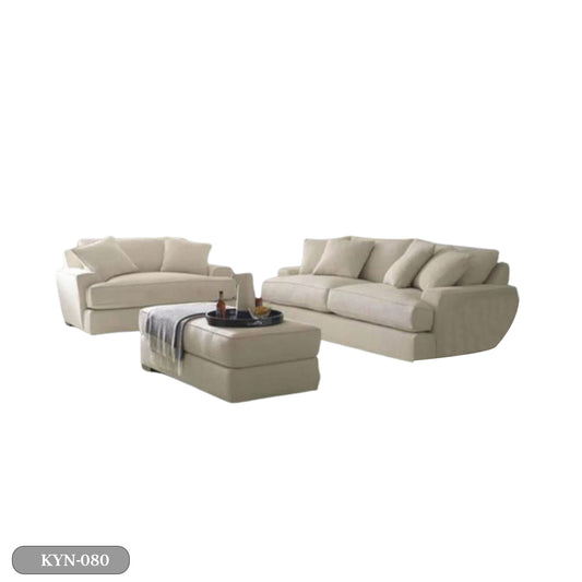 Beech Wood Living Room Set with Koya Linen Fabric - KYN-080 or Silva Velvet
