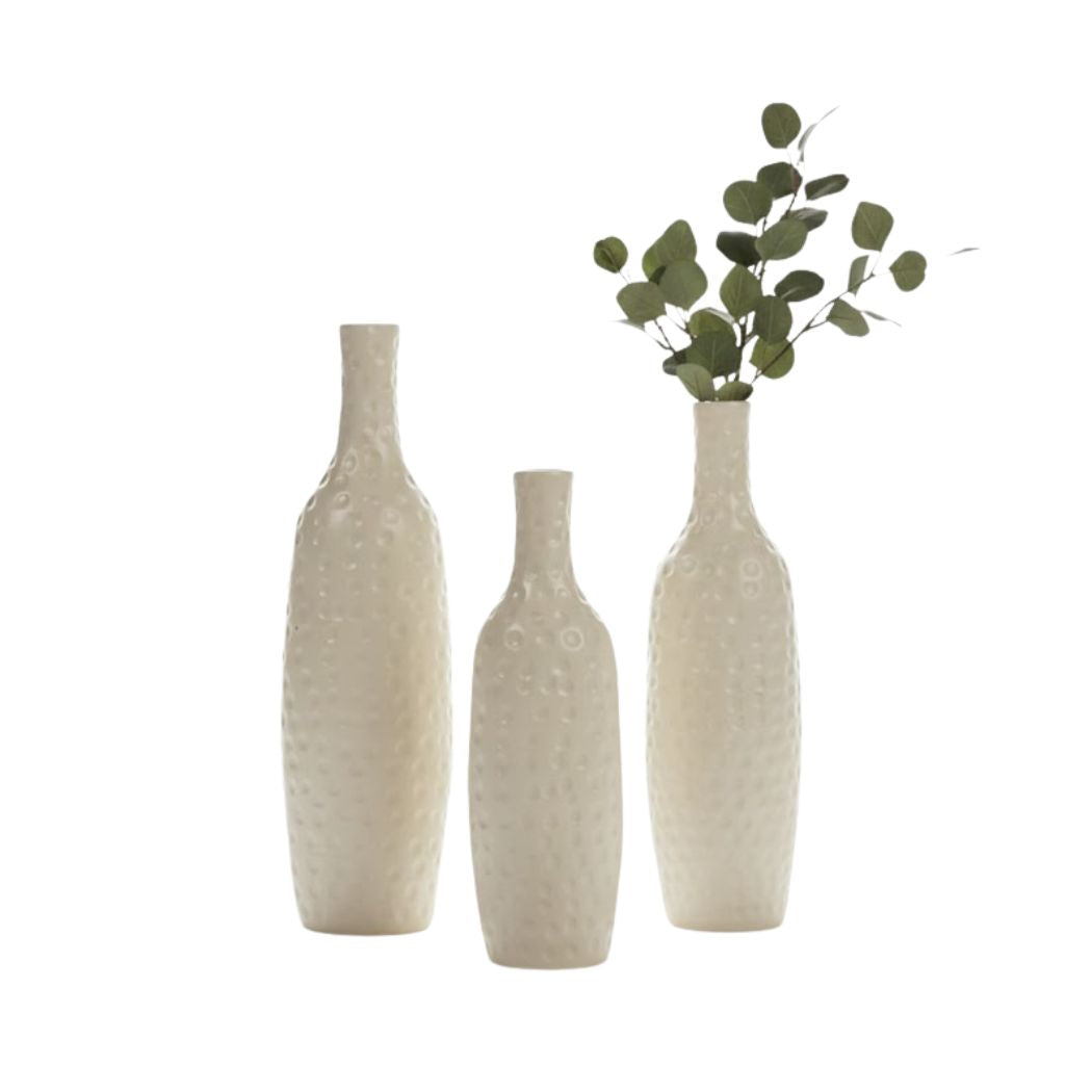 Set of 3 Ceramic Vases with Large Gradient in Off White Color – KHK-009