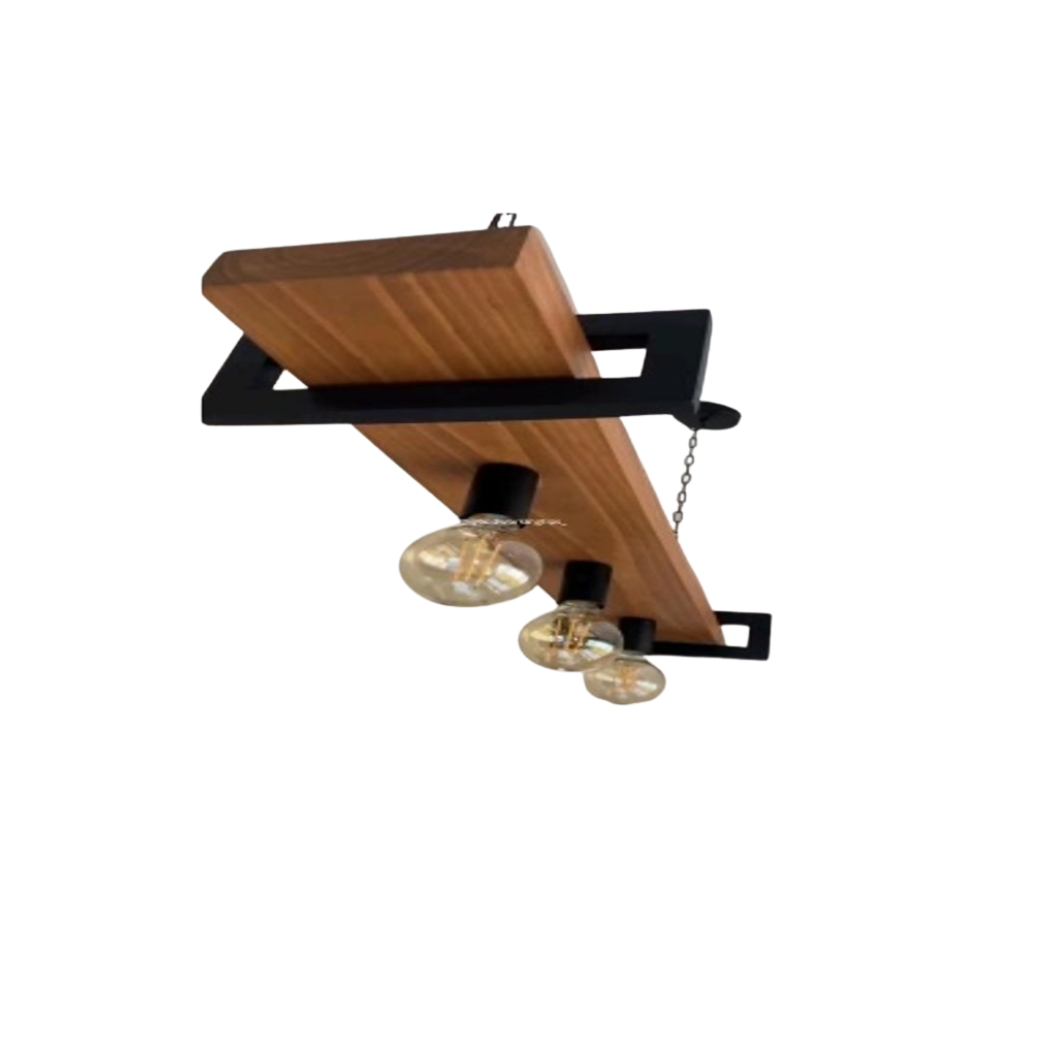 Natural wood and metal chandelier with reddish brown and matte black paint – Model SKN-037 from Oscar Furniture