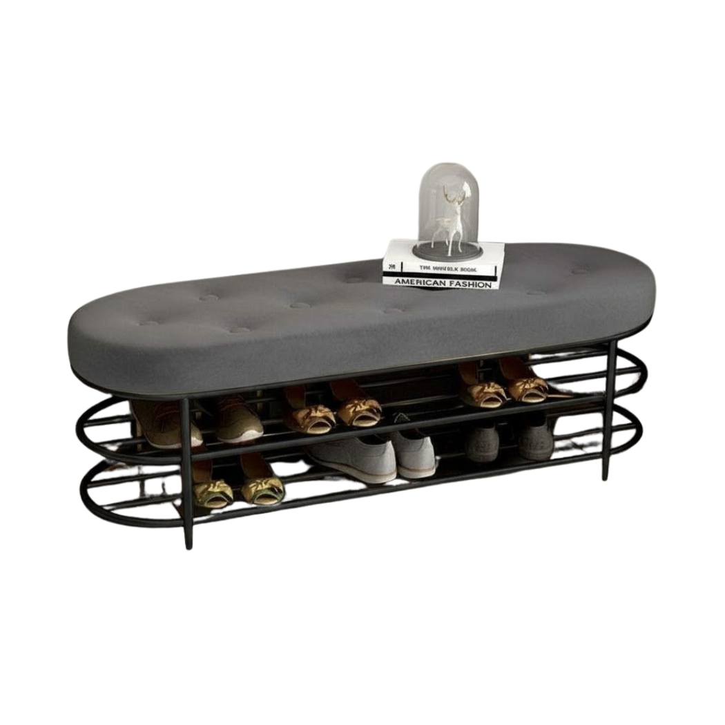 Modern Bench ELET-042 – Electrostatic Coated Iron with Upholstery and Decorative Fabric