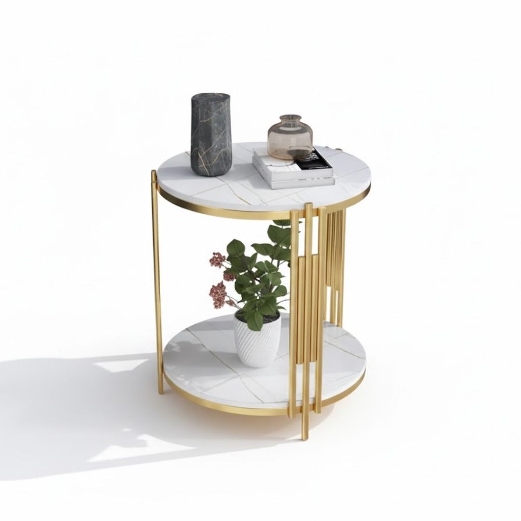 Side Coffee Table with Marble Top and Iron Frame for Modern Decor REL-023