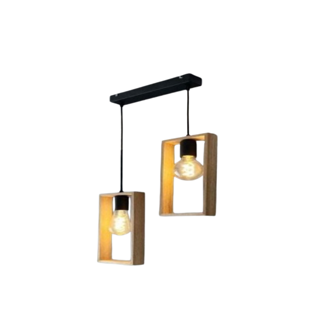 Double Ceiling Pendant Natural Wood Transparent Insulating Paint – Model SKN-024 from Oscar Furniture
