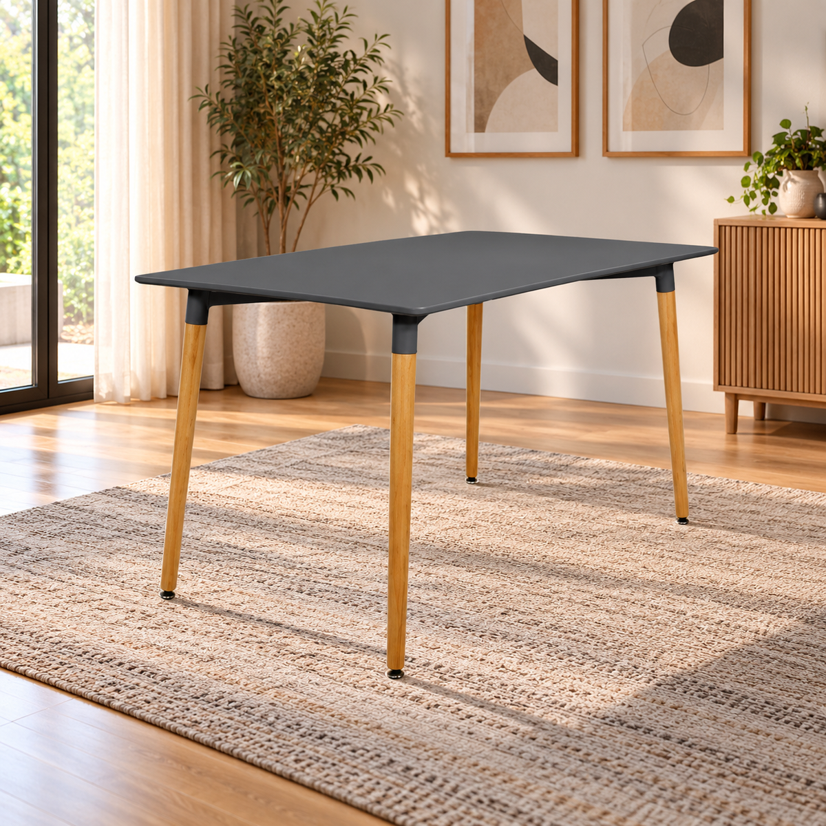 MDF disc table with melamine layer with beech wood legs and iron chassis 120x75cm - RYL-046
