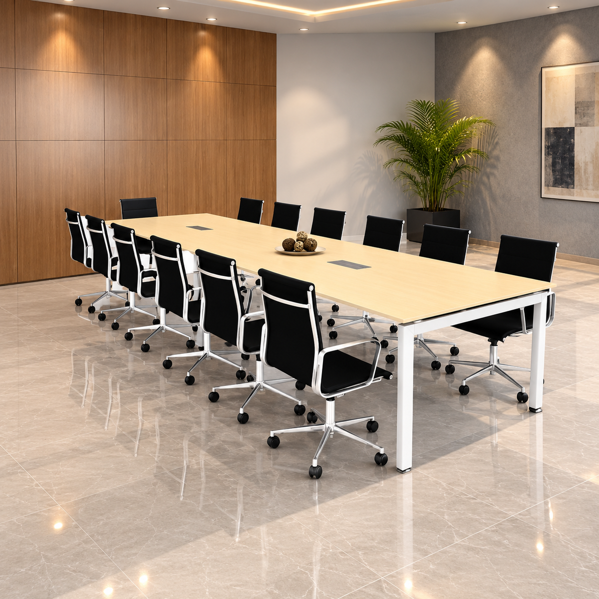 ترابيزة اجتماعات خشب MDF إسباني مع شاسيه معدني – تصميم عصري أنيق