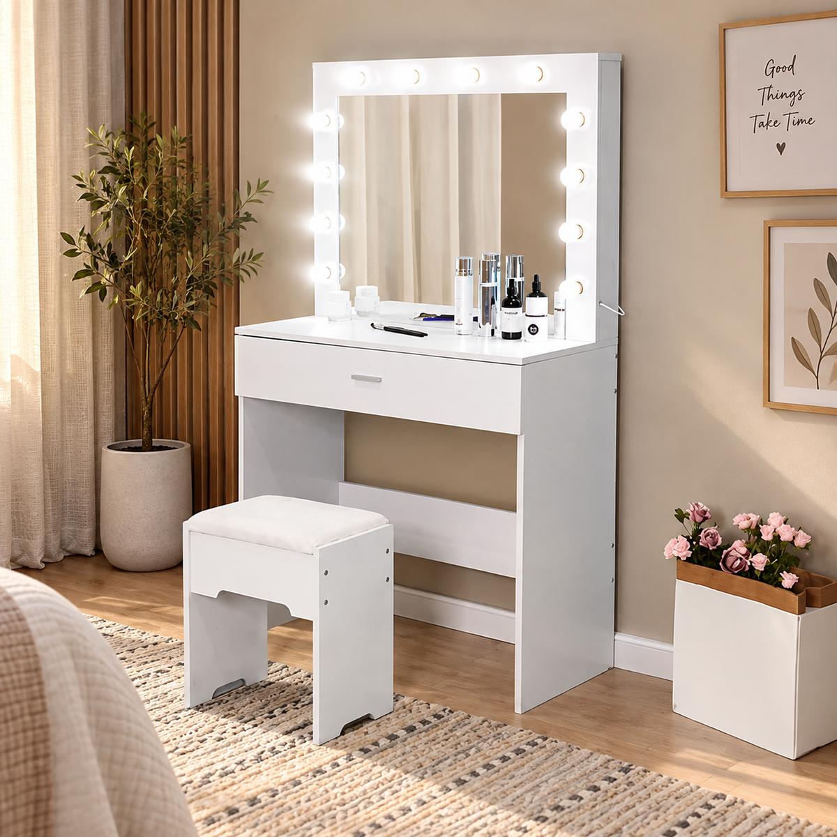 High quality MDF wood dresser with pouf - OSM-045