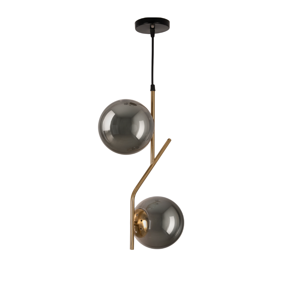 Modern Ceiling Pendant WDD-004 – Luxurious Gold Design with Smoky Glass and Two E27 Light Bulbs