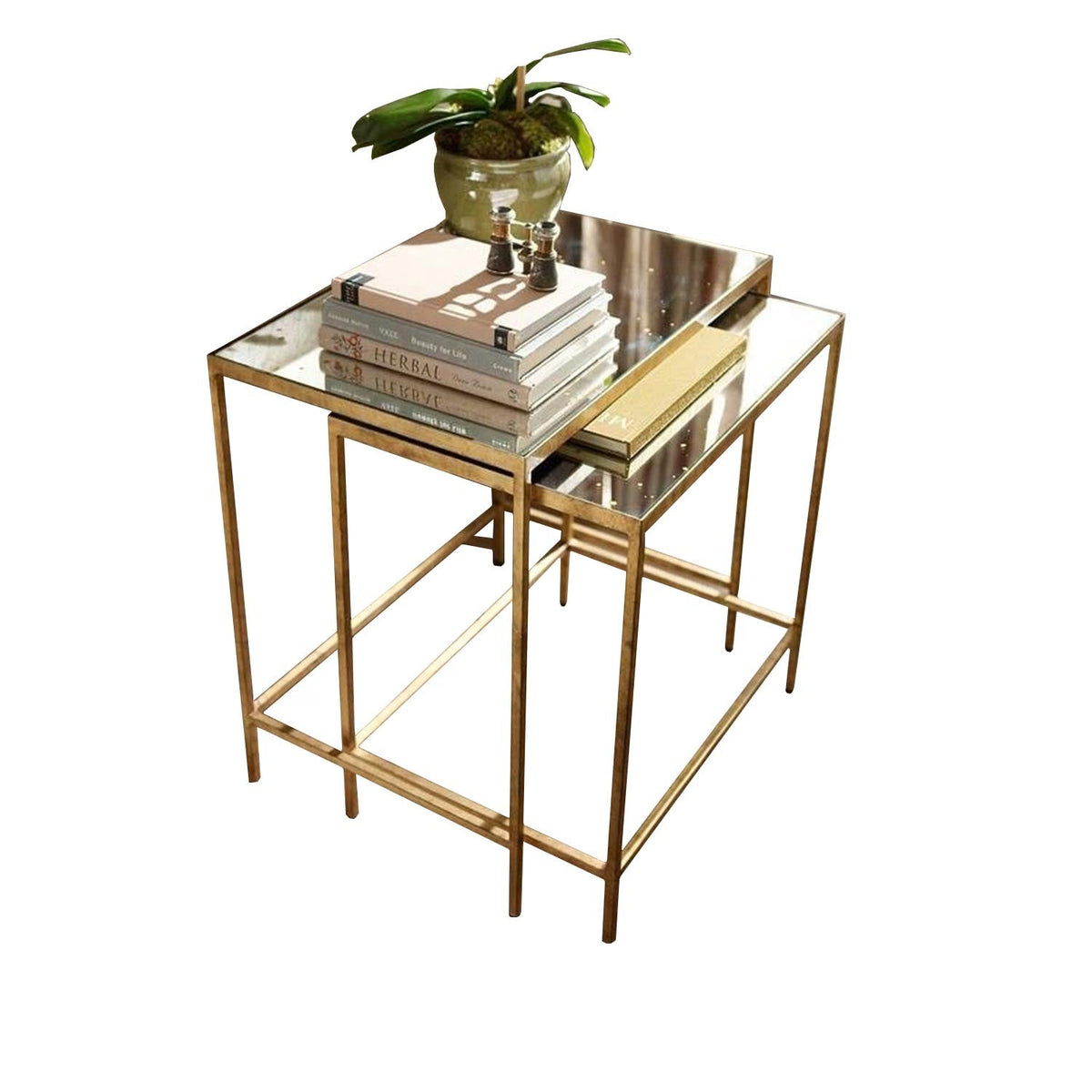 Patrika side table, iron, electrostatic paint and mirror glass