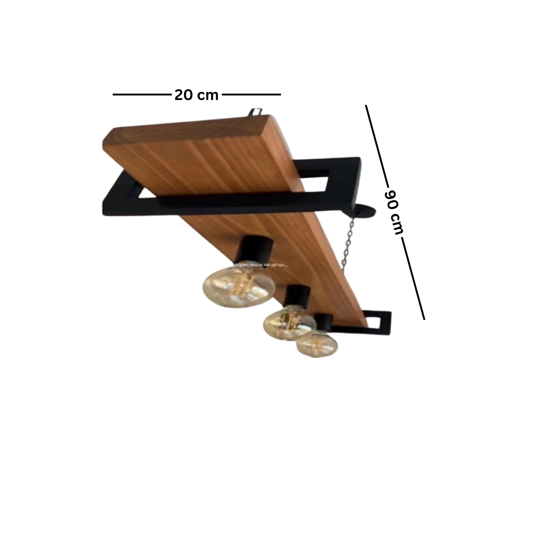 Natural wood and metal chandelier with reddish brown and matte black paint – Model SKN-037 from Oscar Furniture