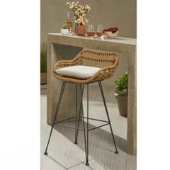 Bamboo rattan bar stool with electrostatic iron base