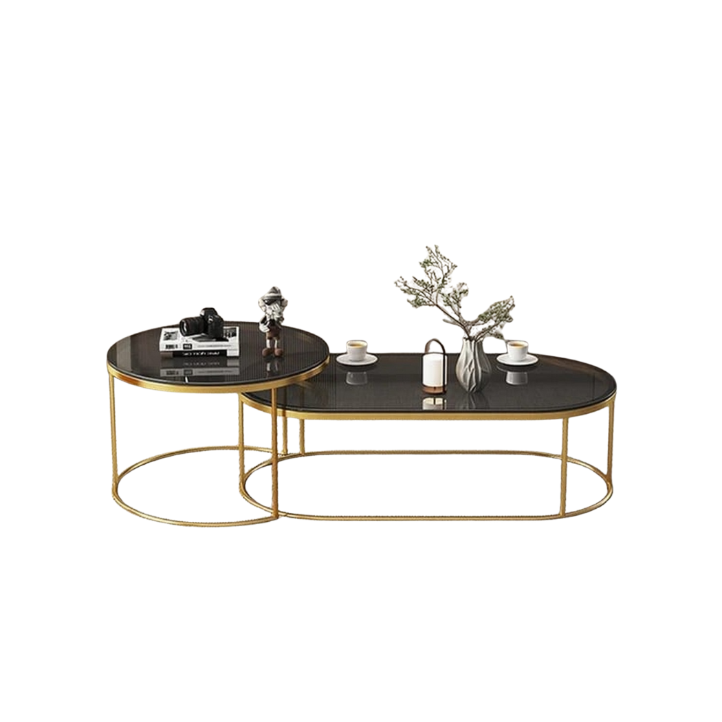 Steel coated coffee table set – 6 mm smoked glass surface – luxurious modern design – model ZSL-021