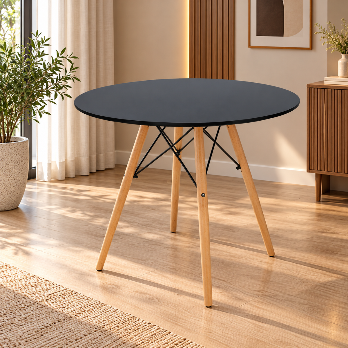 MDF tablet table with beech wood legs and iron chassis 60x60cm - RYL-040