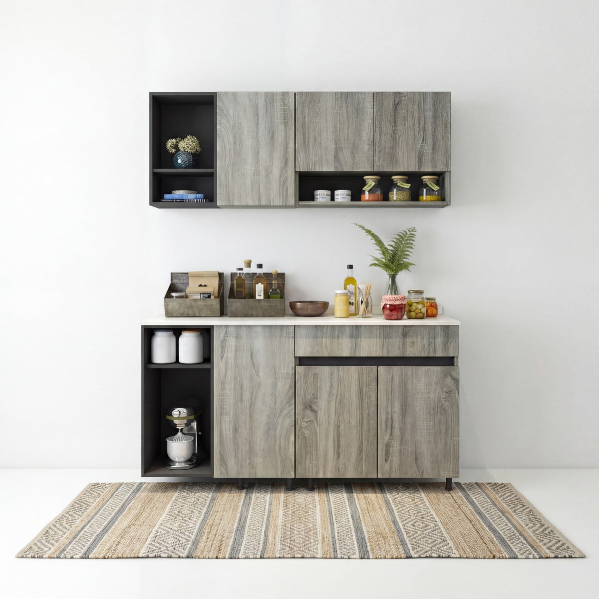 Two-piece kitchen with wood countertops and MDF wood - KYN-001