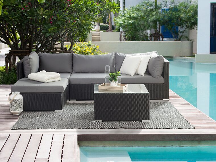 Modern outdoor rattan corner sofa with multiple pieces including table and ottoman – flexible design for open spaces | Oscar Furniture