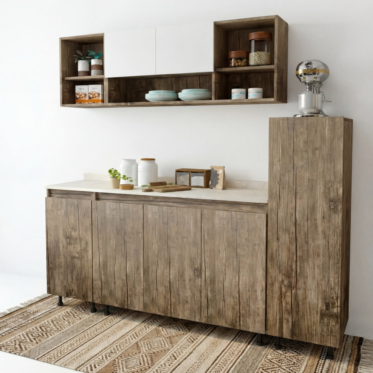 Two-piece kitchen with wood countertops and MDF wood - KYN-002