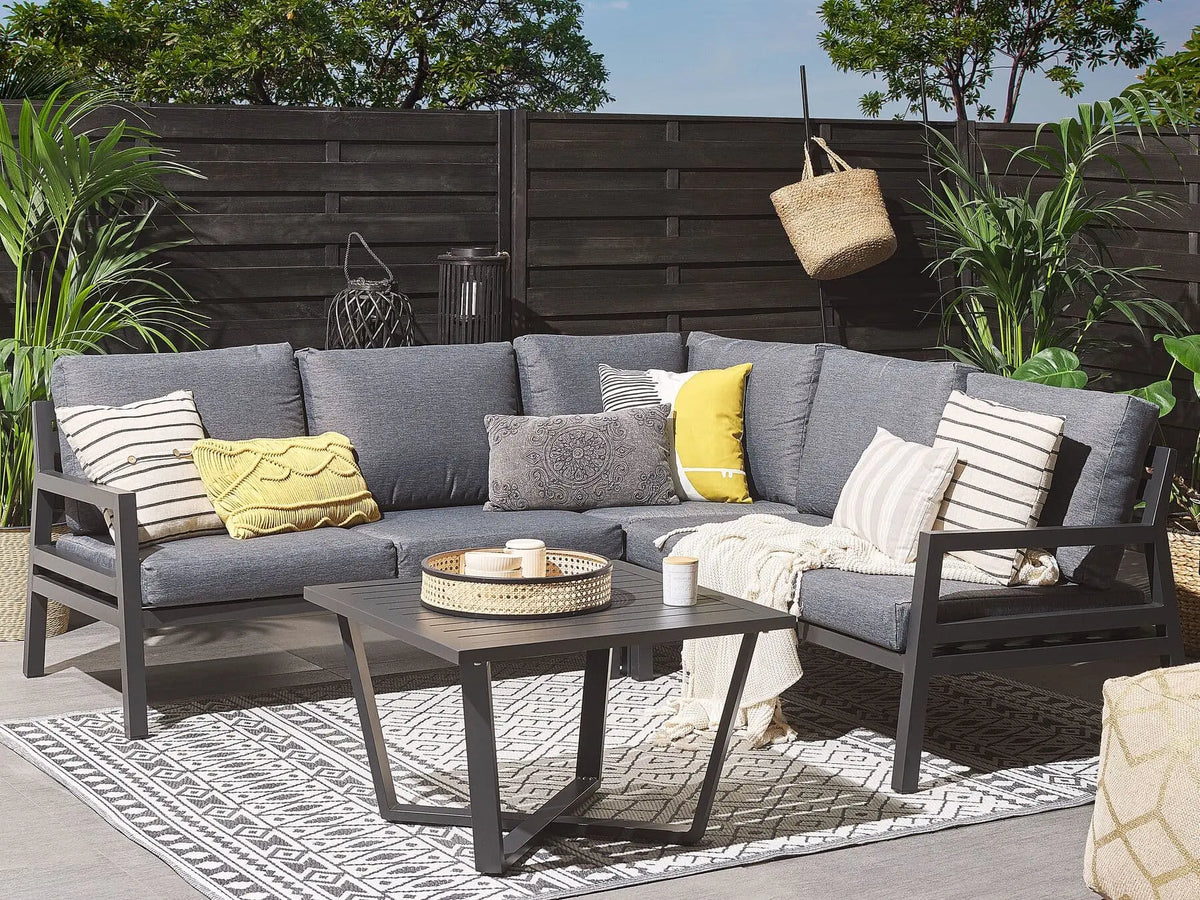 Modern outdoor corner sofa 200×200 cm – wrought iron and gray fabric