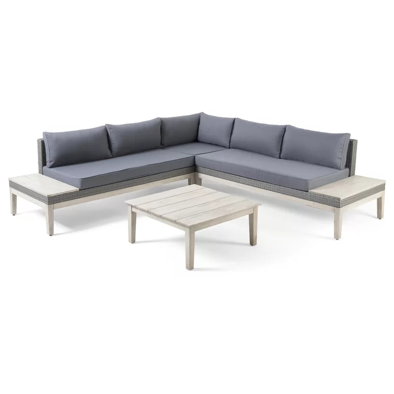 Triple corner of red beech and rattan wood, enough for 5 people