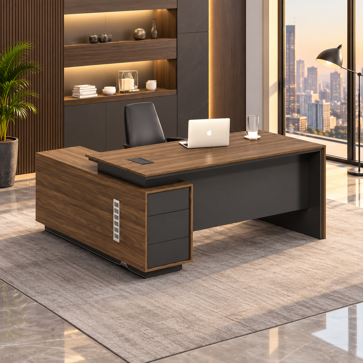 High-quality MDF wooden manager’s desk with a luxurious design – Model HFS-089