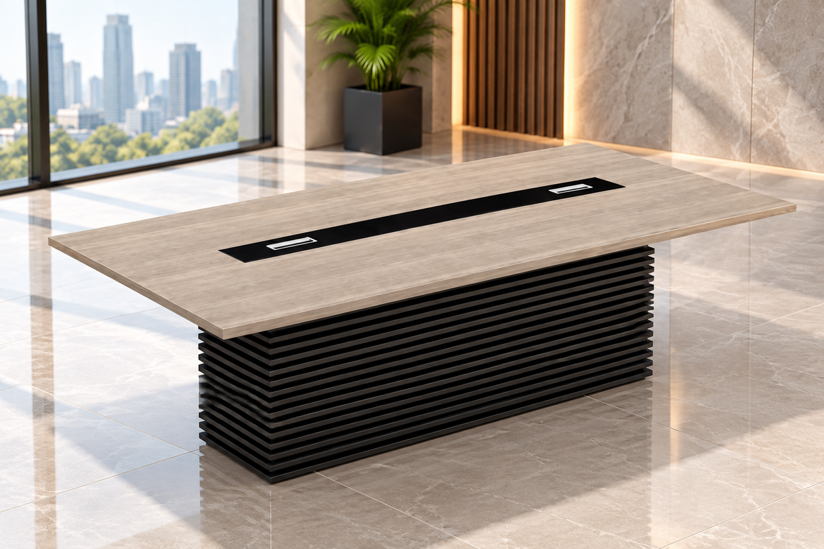 ترابيزة اجتماعات خشب MDF إسباني مع شاسيه معدني – تصميم أنيق متين