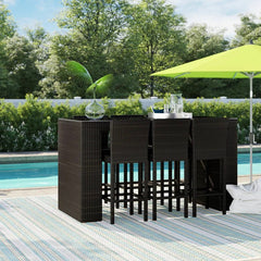 Rona Garden Bar Set - 6 Chairs and Table - Burnt Brown Rattan