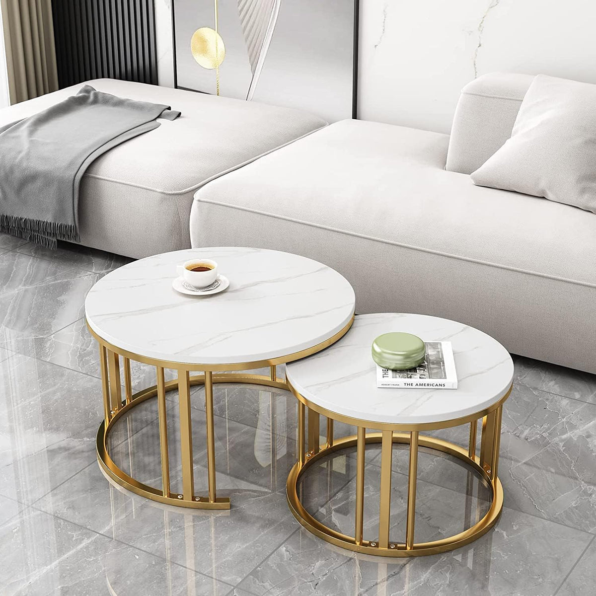Set of steel coated coffee tables – Carrara marble surface – luxurious modern design – model ZSL-002