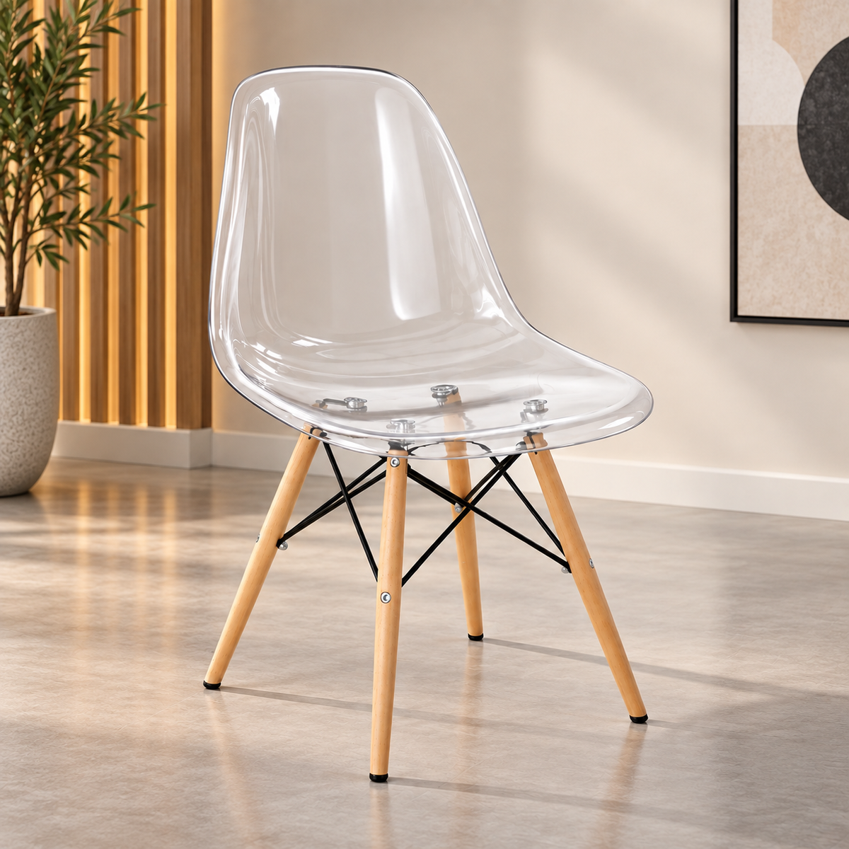 Modern transparent acrylic chair with red beech wood legs - RYL-022