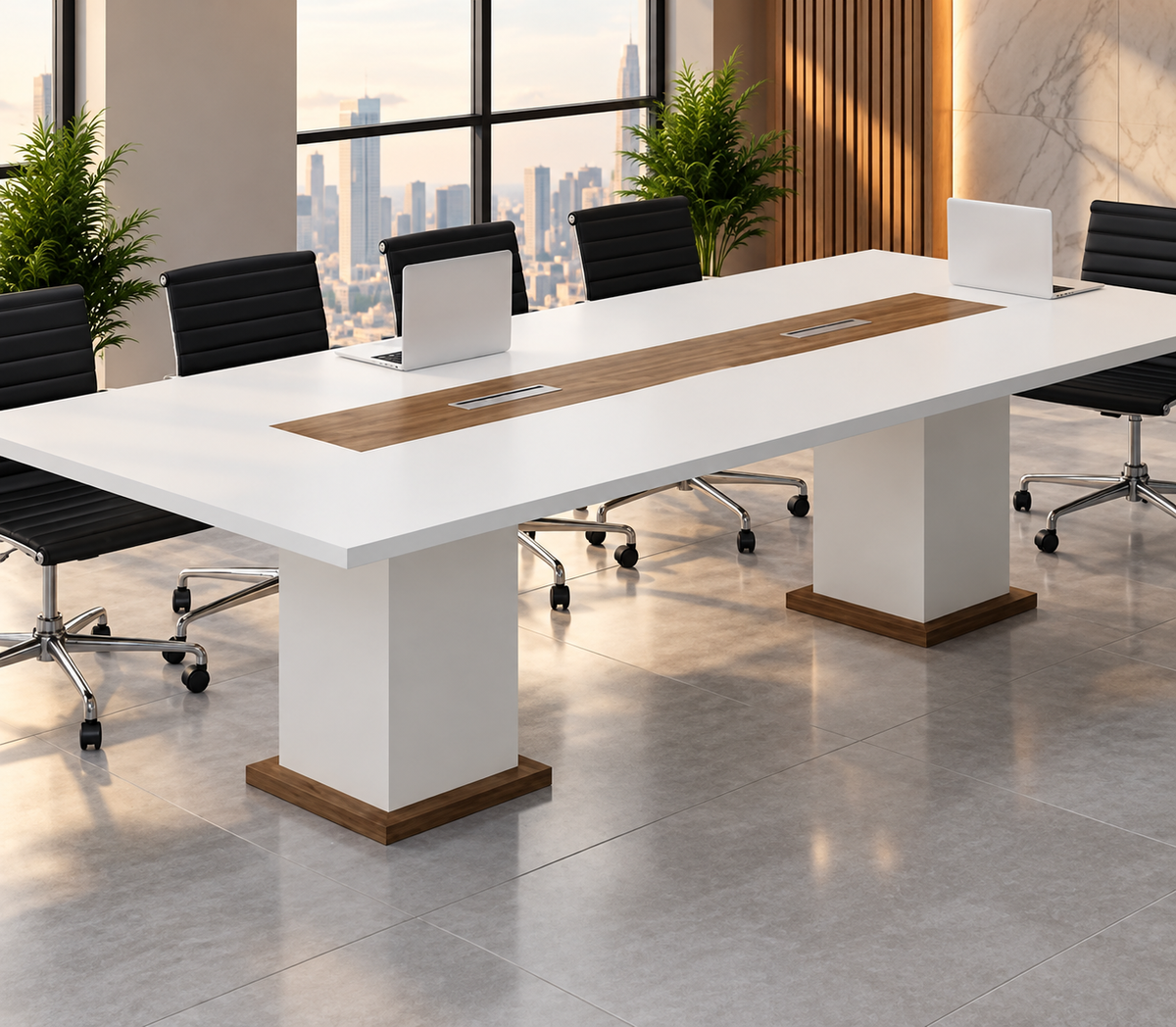 ترابيزة اجتماعات خشب MDF إسباني مع شاسيه معدني – تصميم عصري متين