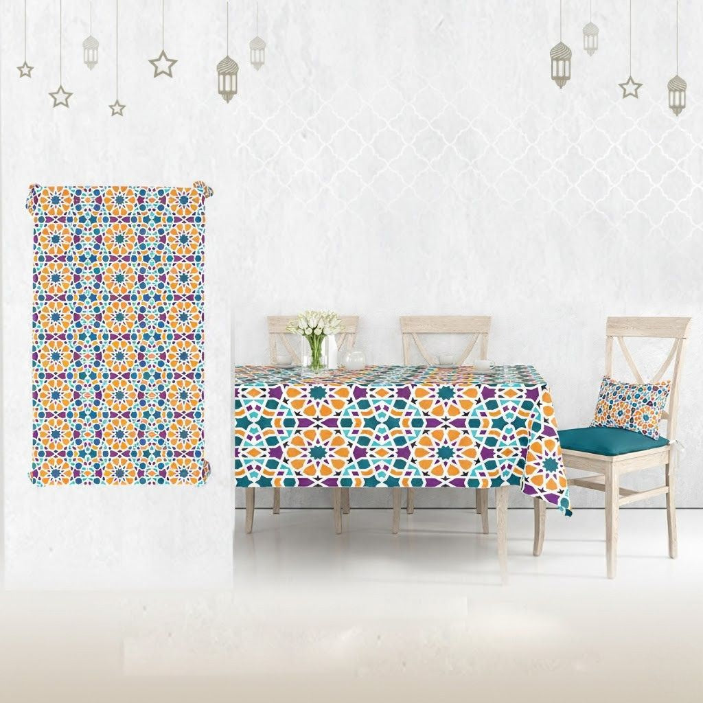 Ramadan Dining Tablecloth 250×145 cm Velvet Sabia Imported – Luxurious Design for Ramadan Gatherings | OS-RAM-077