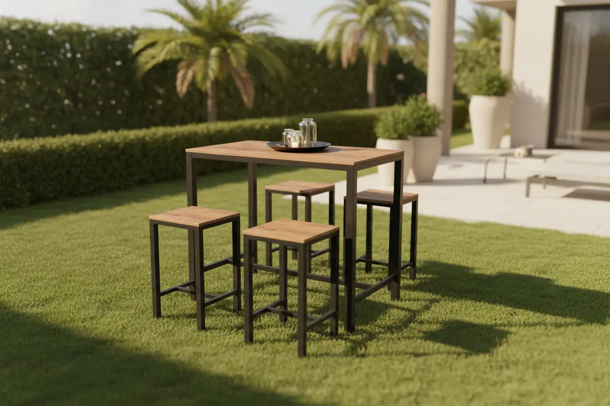 Dining set of 4 chairs and a table, steel and wood - SRS-019