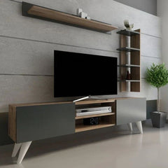 ترابيزة تلفزيون مودرن من خشب MDF مع وحدات تخزين ورف علوي لتنظيم أنيق لغرفة المعيشة HFS-002