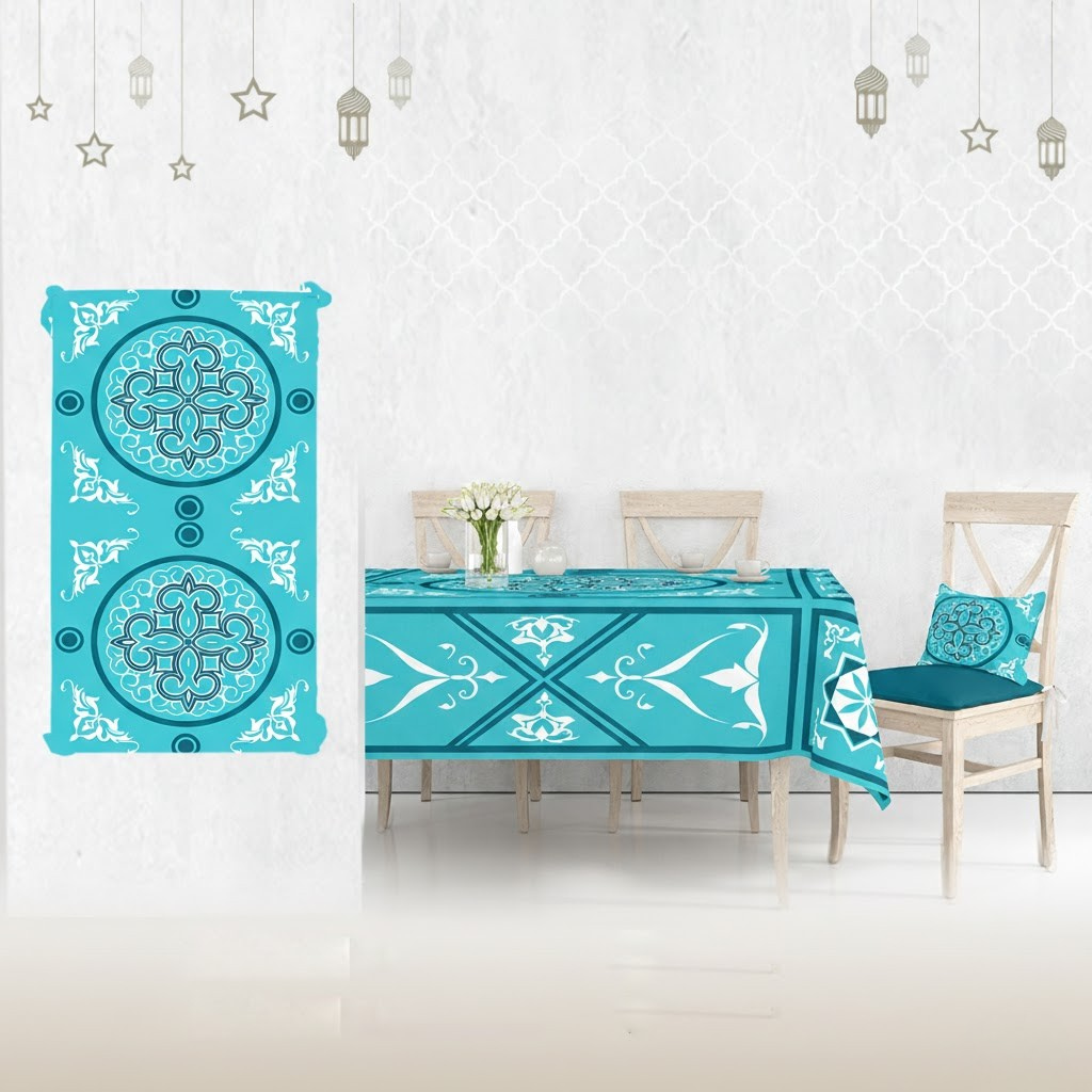 Ramadan Dining Tablecloth 250×145 cm Velvet Sabia Imported – Luxurious Design for Ramadan Gatherings | OS-RAM-092